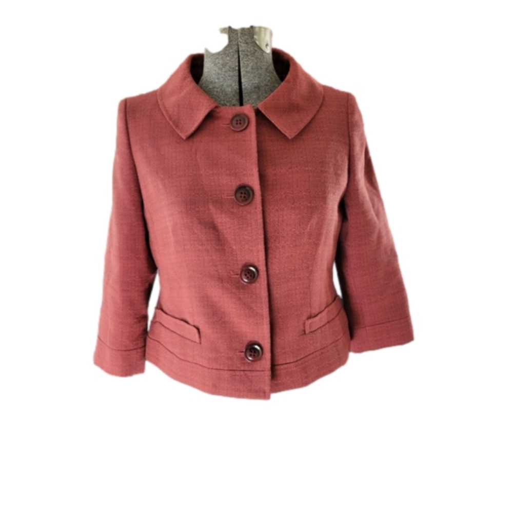 Vintage Suit Studio Button Down Maroon Short Blazer Coat-Size 10P